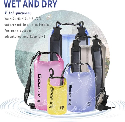 IDRYBAG Clear Waterproof Dry Bag - Versatile Sizes 2L/5L/10L/15L/20L for Kayaking and Outdoor Adventures