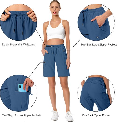 Hugut Women's Hiking Cargo Shorts - Quick Dry Athletic Design with Zipper Pockets | Water Resistant