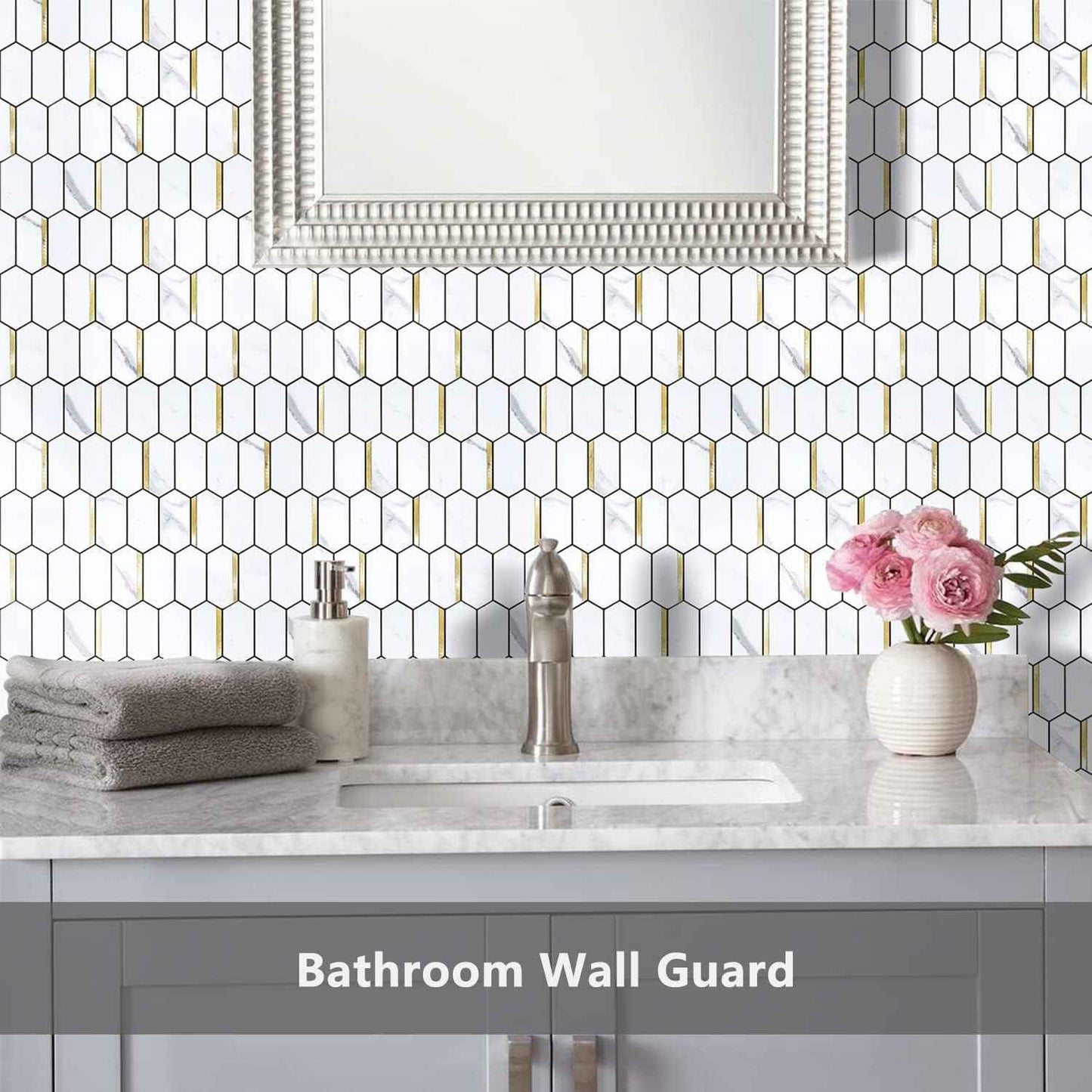 Glossy Wood Grain Peel and Stick Backsplash Tile - 10 Sheets Hexagon Mosaic for Kitchen & Bathroom, 12.4 x 12 Inch