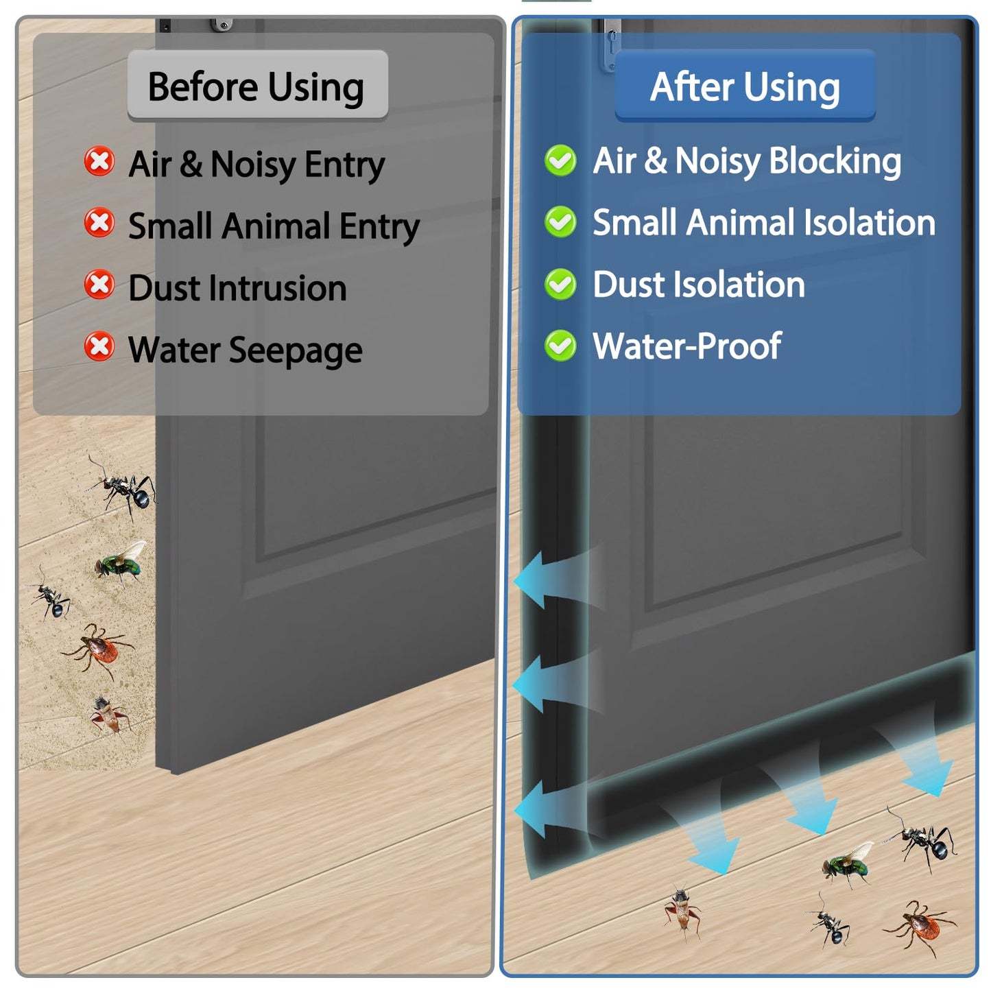 Weather Stripping Door Draft Stopper Flexible Self Adhesive Silicone Door Seal Strip for Glass Doors Windows and Shower Glass Gaps, 2 Inch Wide X 10 Feet Long, Black