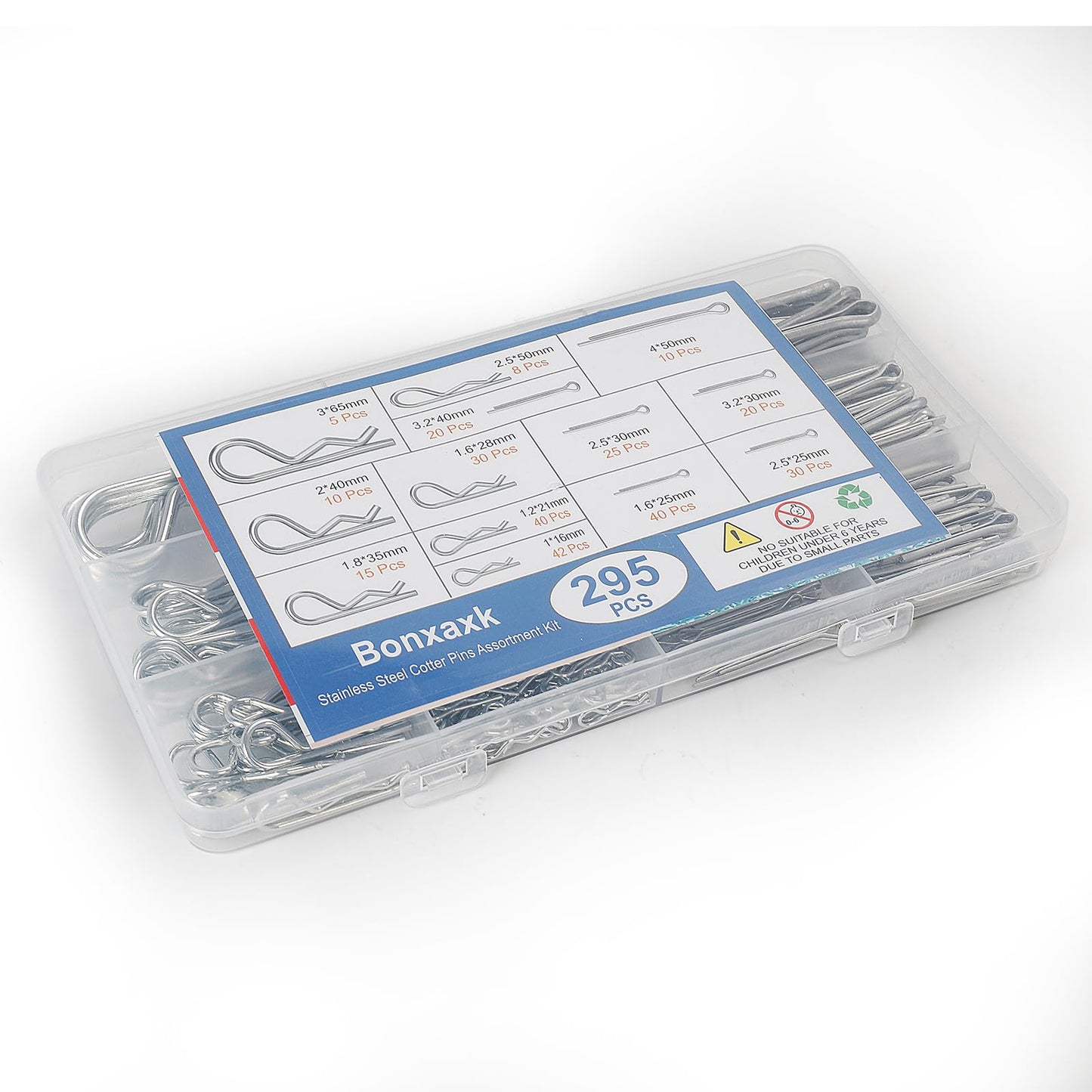 295 Piece Cotter Pin Kit, Stainless Steel 13 Sizes Spring Fasteners, R-Clip Hardware Pins, Straight Pins, Hitch Pins for Trailer Lockouts, Trailer Clips, Mowers, Trucks, Mechanic's Choice.