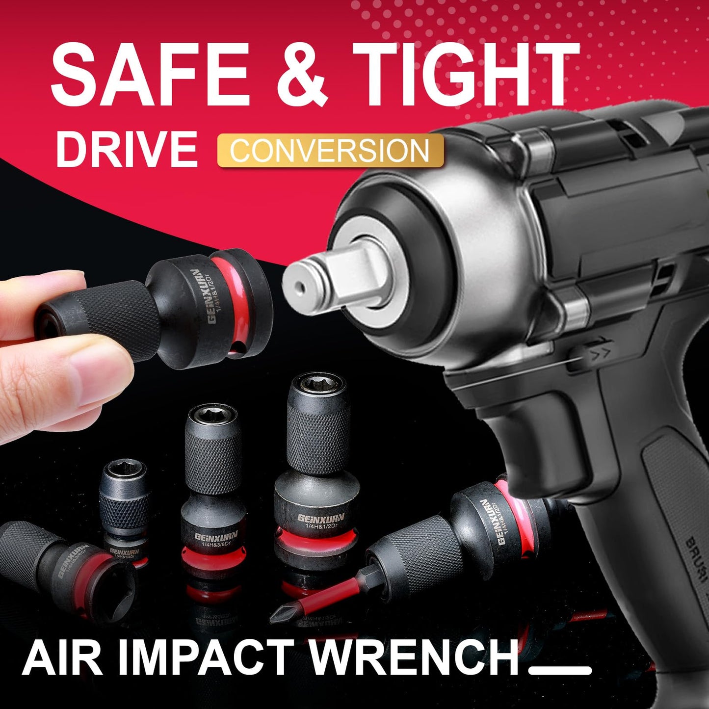 Geinxurn 2PCS Impact Screwdriver Bit Holders, 3/8-Inch Square Drive to 1/4-Inch Quick Release Hex Socket Adapter for Impact Wrench