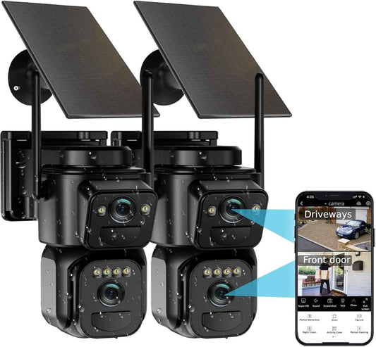 Uniter 6MP Dual Lens Solar Security Camera - Wireless Outdoor, 5G/2.4G WiFi, Night Vision, Motion Detection, 2-Way Audio