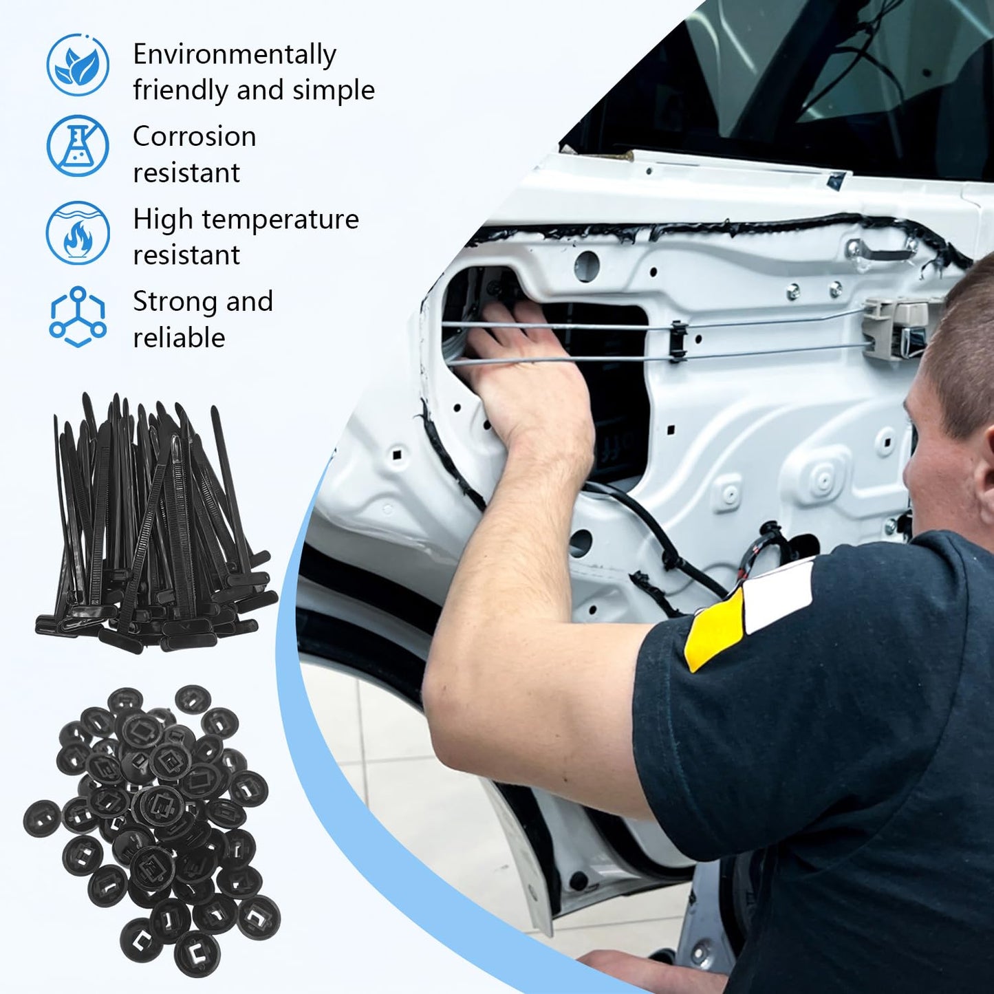 100Pcs Nylon Universal Cable Tie Buckle,Upgrade Multipurpose Heavy Duty Self-Locking Zip Ties Holder with Pin & Button Design,Multipurpose Plastic Cable Ties Tool for Car Daily Repair