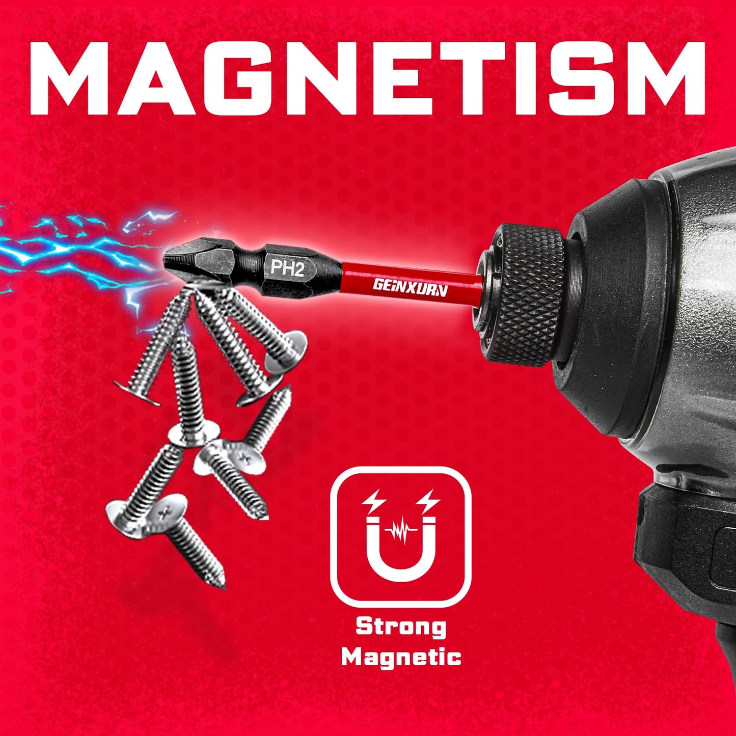 Geinxurn 10Pcs PH2-SQ2 Impact Double End Screwdriver Bit Set, 2.56 in. #2 Phillips /#2 Square Power Driver Bits, Magnetic S2 Steel Two Sides Screwdriver Bits Set with Storage M-Box