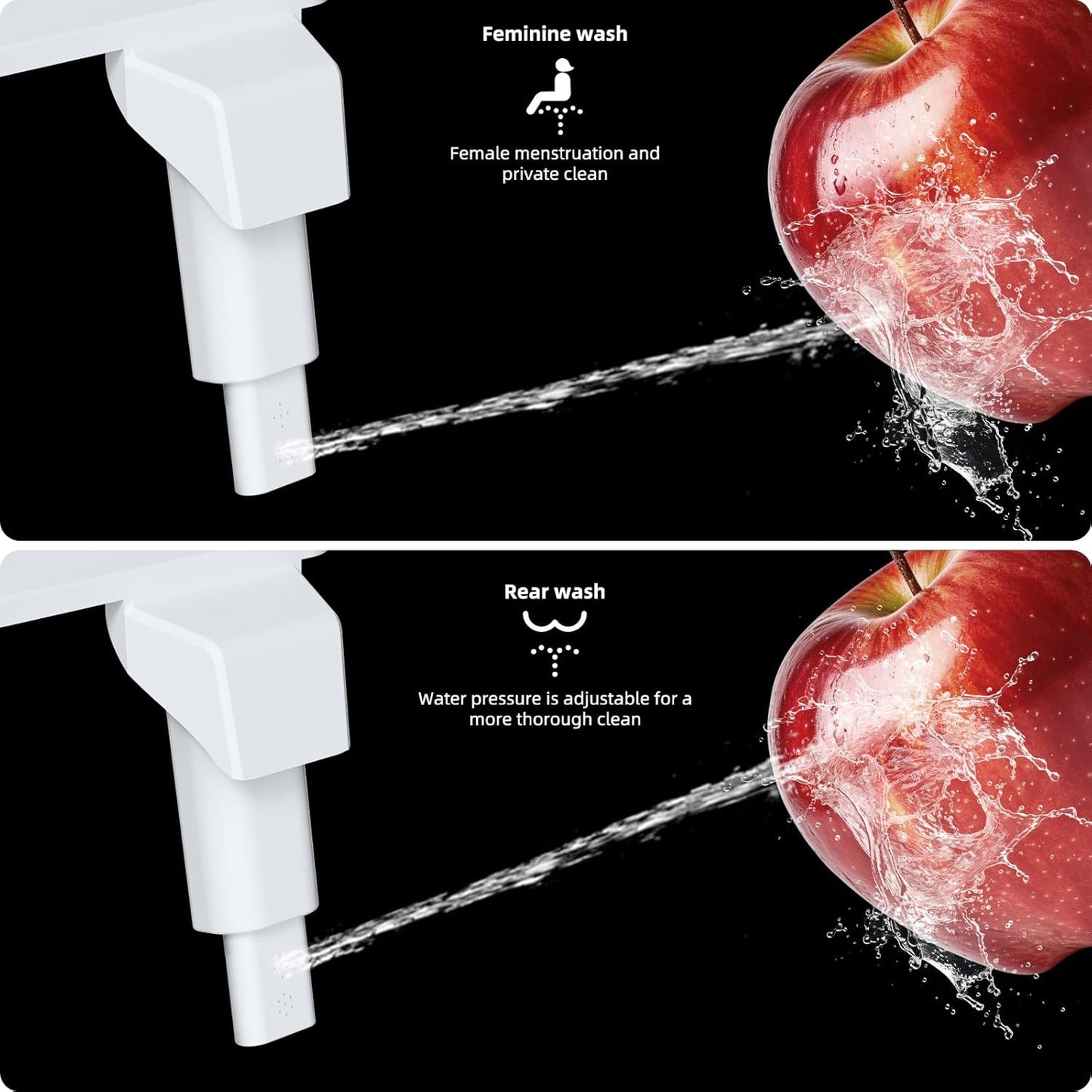 Bidet Attachment for Toilet - Non-Electric Dual Nozzle, Adjustable Water Pressure, Self-Cleaning, White