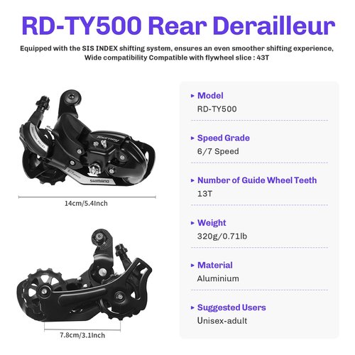 Bike Rear Derailleur RD-TY500 6/7 Speed Derailleur Direct Mount for Folding Bike Mountain Bike
