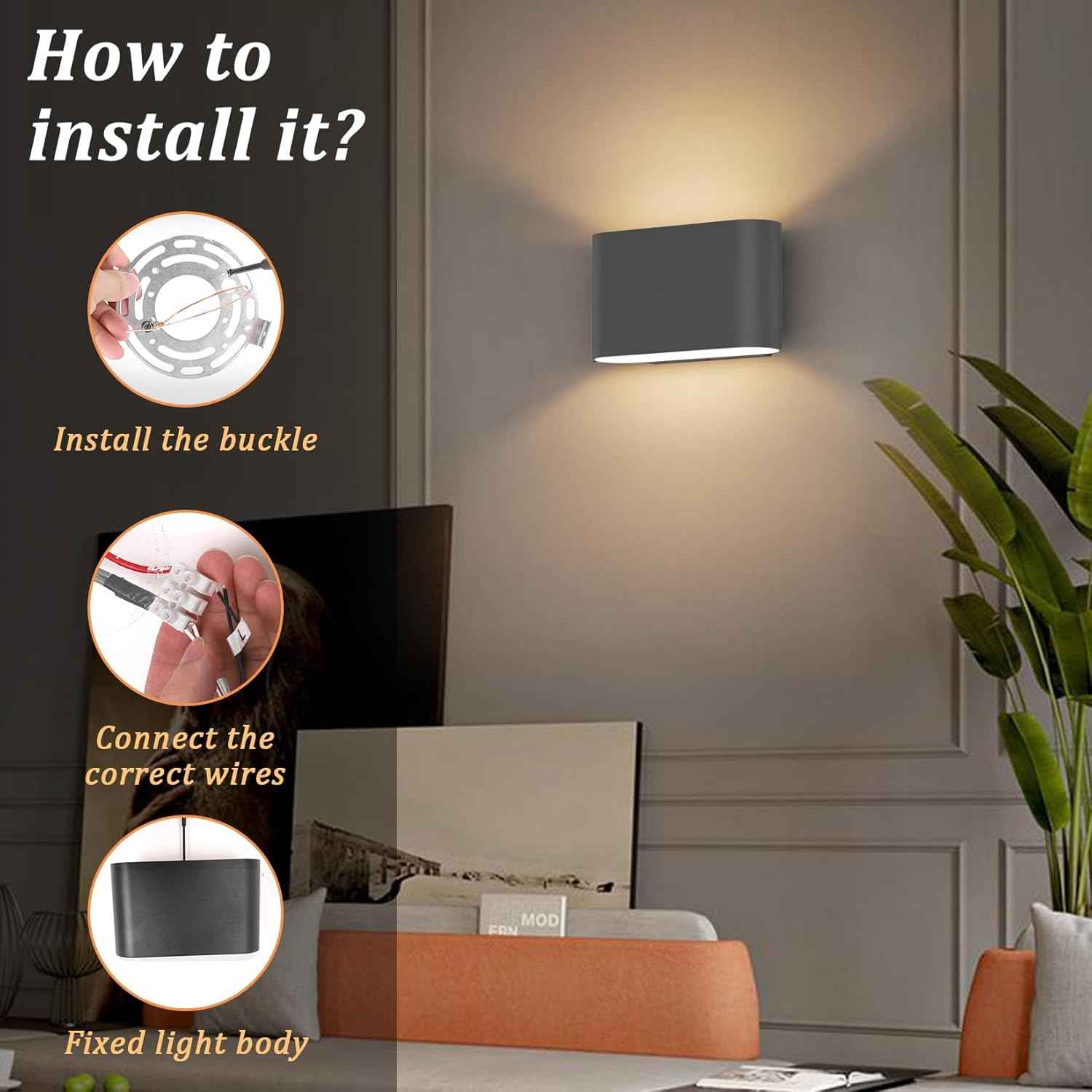 Modern Black LED Wall Sconces Set of 2 - Hardwired Up & Down Indoor Lights for Living Room, Bedroom, Hallway - Warm White 3000K (Includes G9 Bulbs)