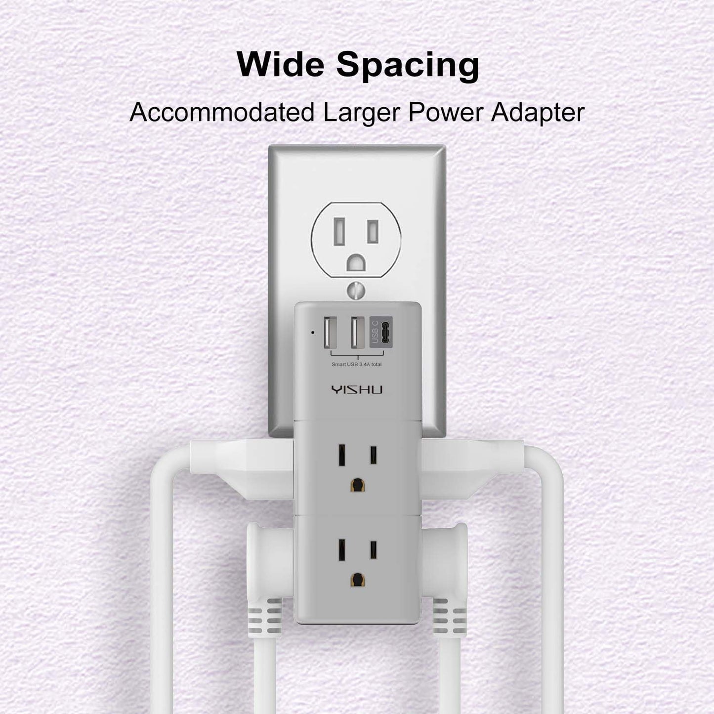 Multi Plug Outlet Surge Protector - YISHU Outlet Extender with Rotating Plug, 6 AC Outlets and 3 USB Ports, 3-Sided Swivel Power Strip Ideal Stocking Stuffers, Gray