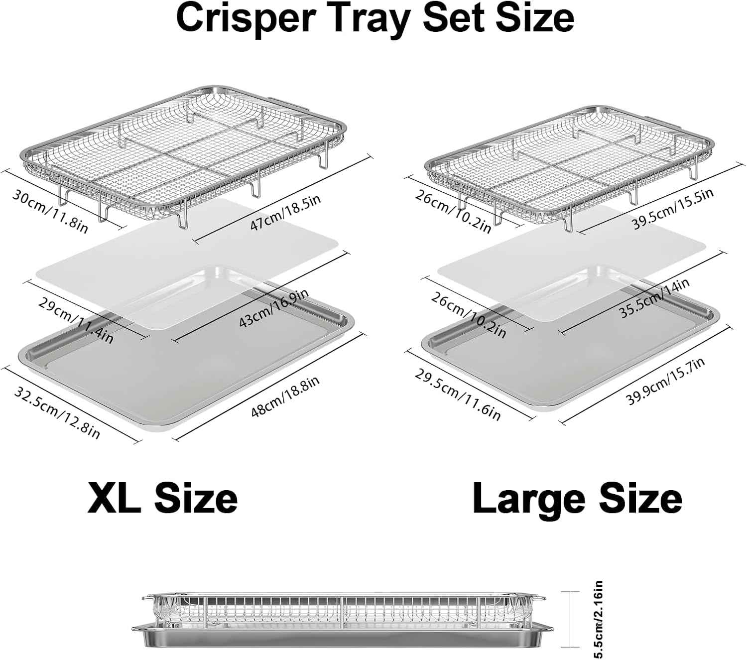 Air Fryer Basket Set with Parchment Papers - Non-Stick Stainless Steel Trays (2 Sizes)