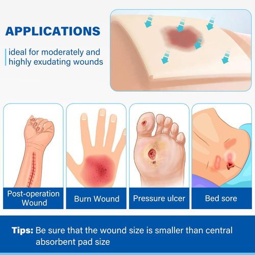 LotFancy Silicone Foam Dressing, 6"x 6" (4.3" x 4.3" Pad), 10 Count, Medical Sterile Wound Dressing with Border, Bed Sores, Pressure Ulcers Healing Bandage Pad, Highly Absorbent, Waterproof
