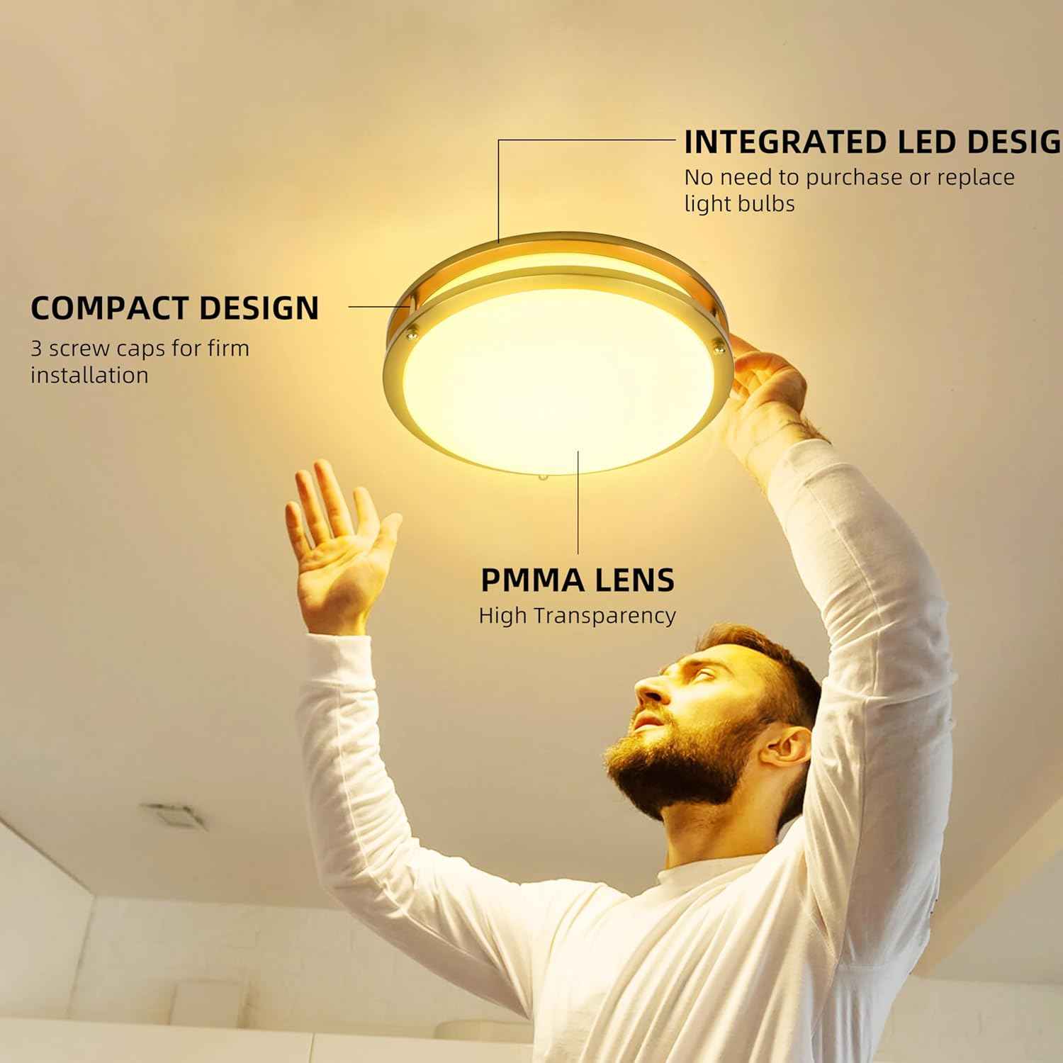 Adjustable 13-Inch Gold LED Flush Mount Ceiling Light Fixture - Dimmable 2700K-5000K for Hallway, Bathroom & Kitchen (2-Pack)