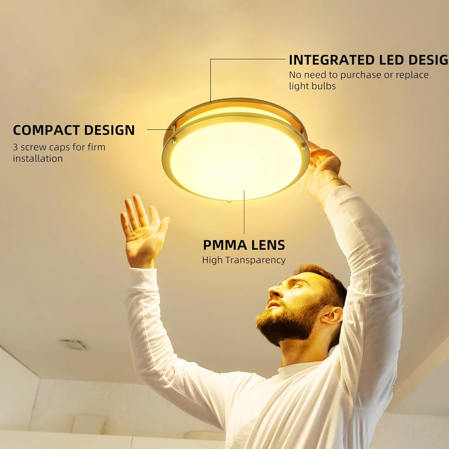 Adjustable 13-Inch Gold LED Flush Mount Ceiling Light Fixture - Dimmable 2700K-5000K for Hallway, Bathroom & Kitchen (2-Pack)