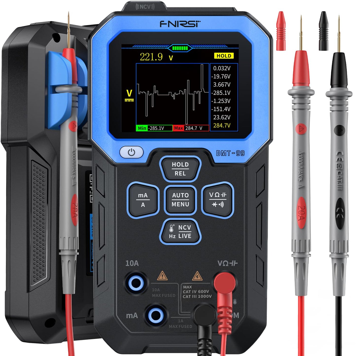 FNIRSI DMT-99 Rechargeable Digital Multimeter 9999 Counts TRMS - Auto-Ranging Volt Meter with Data Logging, NCV, Resistance, Capacitance & Frequency Testing