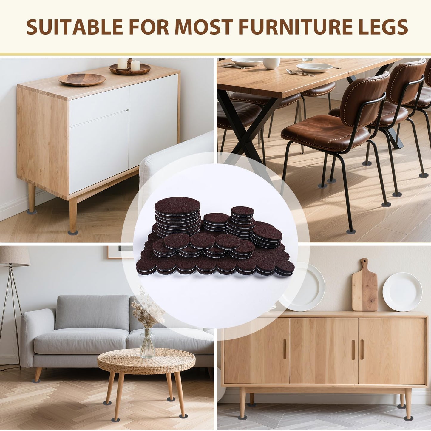 Ezprotekt 330 Pcs Felt Furniture Pads for Hardwoods Floors, Self Adhesive Cuttable Chair Felt Pads, Anti-Scratch Furniture Feet Floor Protectors Pads for Desk Sofa Bed Table Cabinet (Brown)