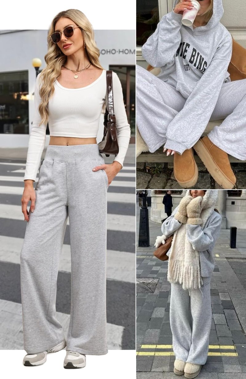 Sweetmoon Wide Leg Sweatpants Women Lightweight, High Waisted Sweat Pants Baggy Lounge Pants Women Joggers with Pockets Black M