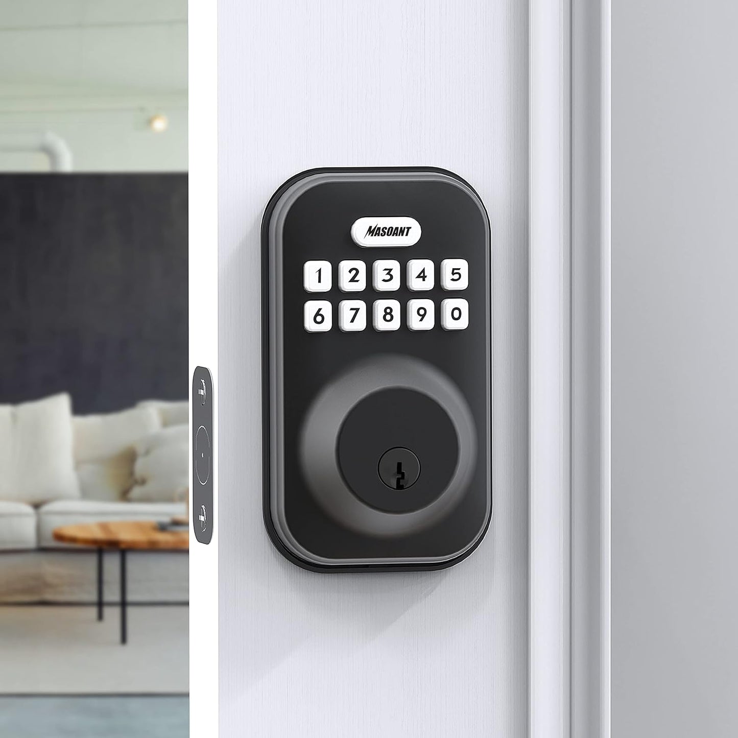 Brushed Nickel Keypad Deadbolt Lock - Electronic Keyless Front Door Auto Lock with Anti-Peeping Code