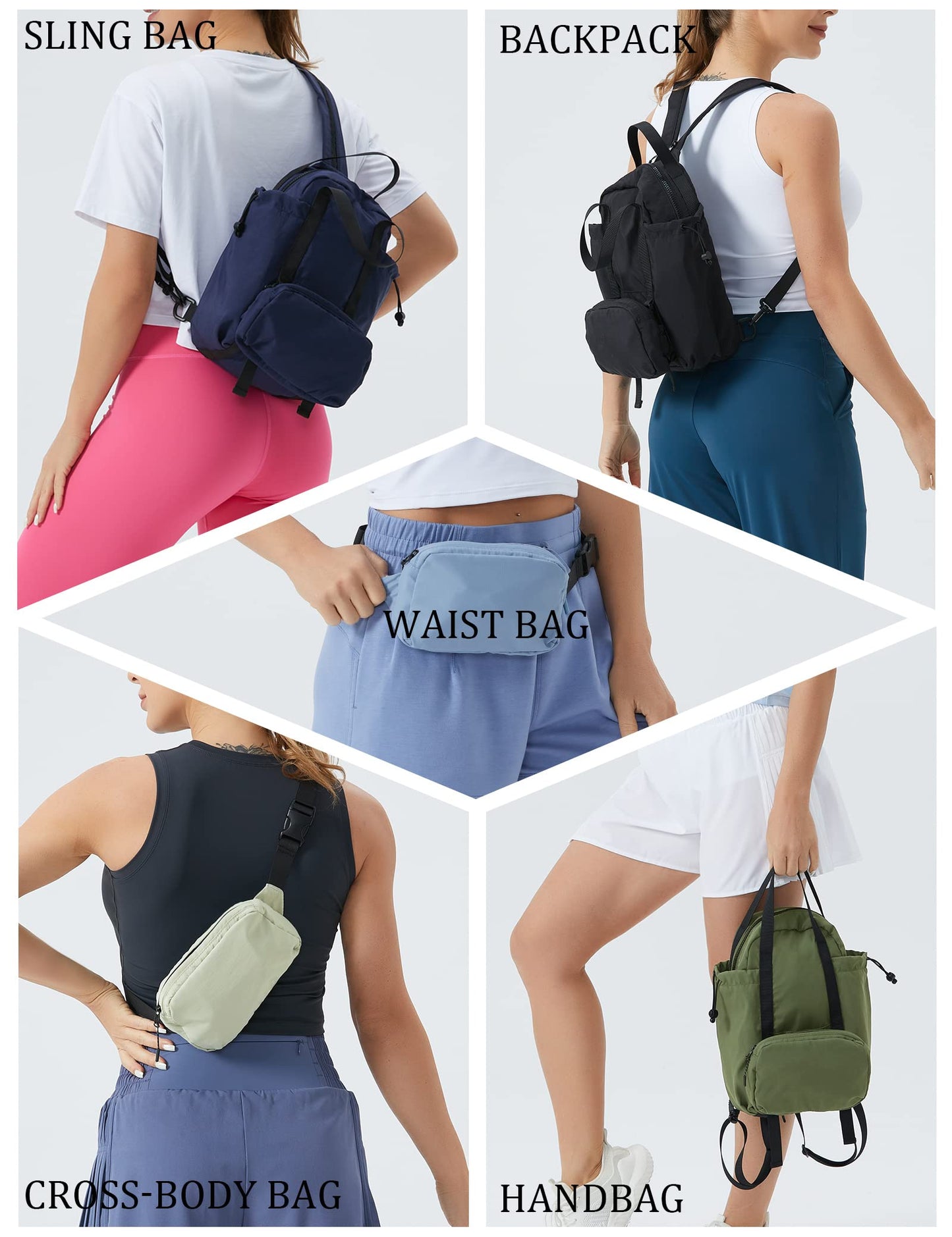 THE GYM PEOPLE Women's Waterproof Mini Backpacks Detachable Sling Bags