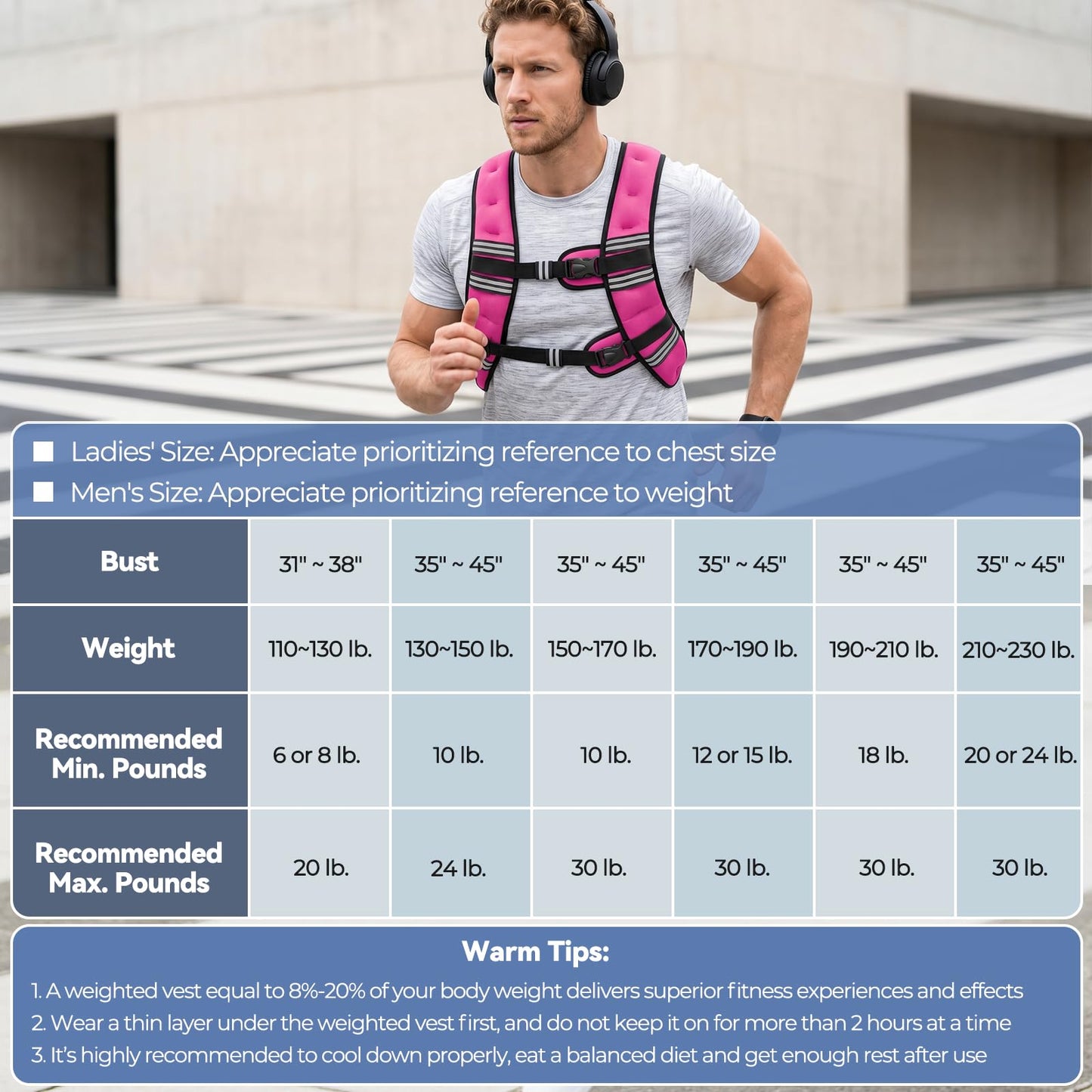 Zeerun Weighted Vest, 6lb/8lb/10lb/12lb/15lb/18lb/20lb/24lb/30lb for Men Women, Reflective Stripe Adjustable Buckle, Comfortable Durable Rucking Vest for Walking Running Strength Training, 18LBS-Pink