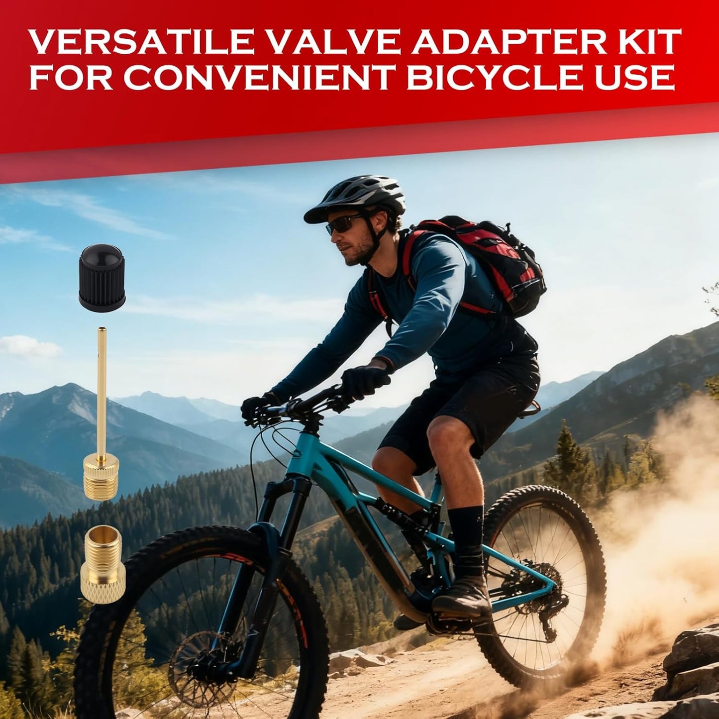 Skiennix Presta Valve Adaptor Kit - 6 Pack Schrader to Presta Valve Converters with Tire Valve Caps & Needles