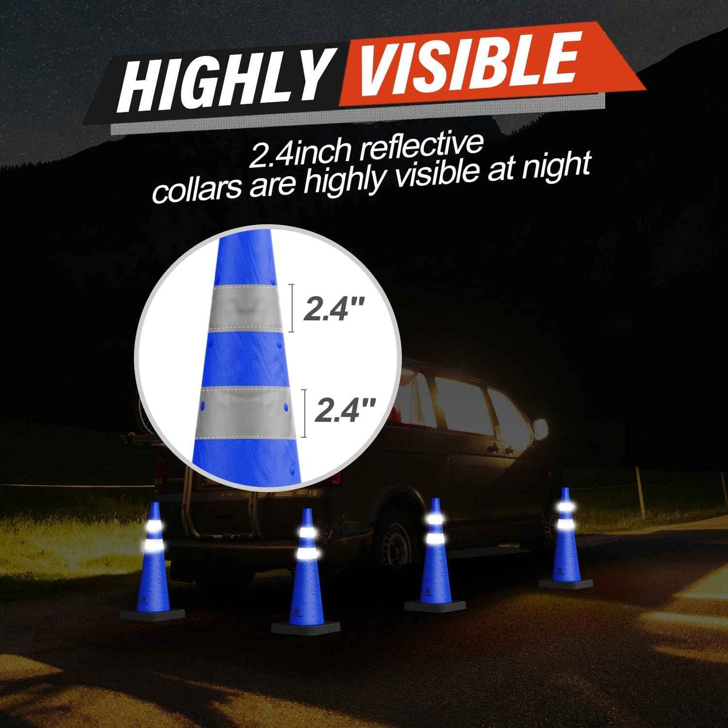 28 Inch Collapsible Traffic Safety Cones - Weighted Base & Reflective Collars, 4 Pack