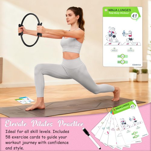 COARVXA Pilates Ring Fitness Circle for Women - 15 Inch Magic Fitness Circle for Toning Inner & Outer Thighs, Bonus Pilates Equipment Thigh Master Guide. (Black)