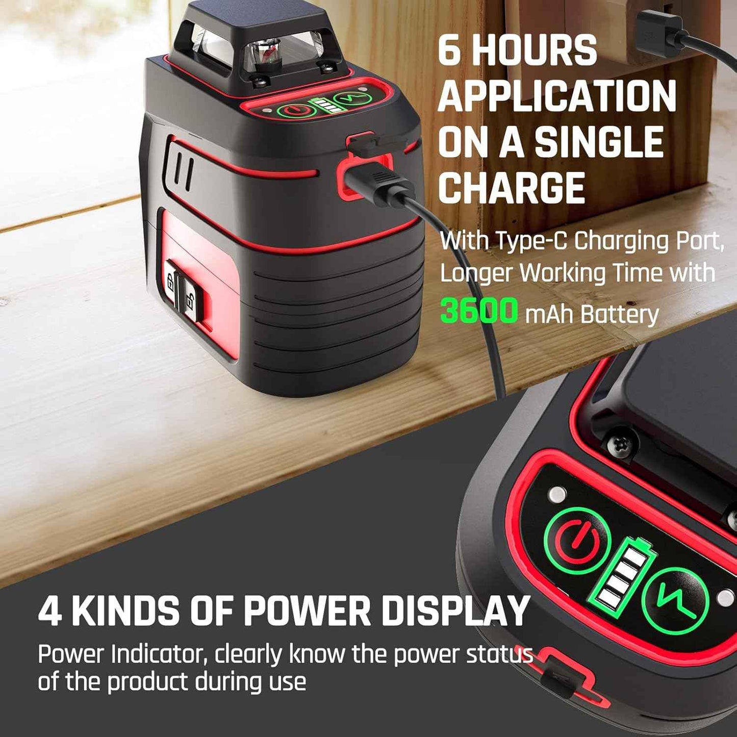 Green Laser Level with Tripod - 100ft Self-Leveling Cross Line, IP54 Waterproof, 4 Brightness Modes & Carrying Bag