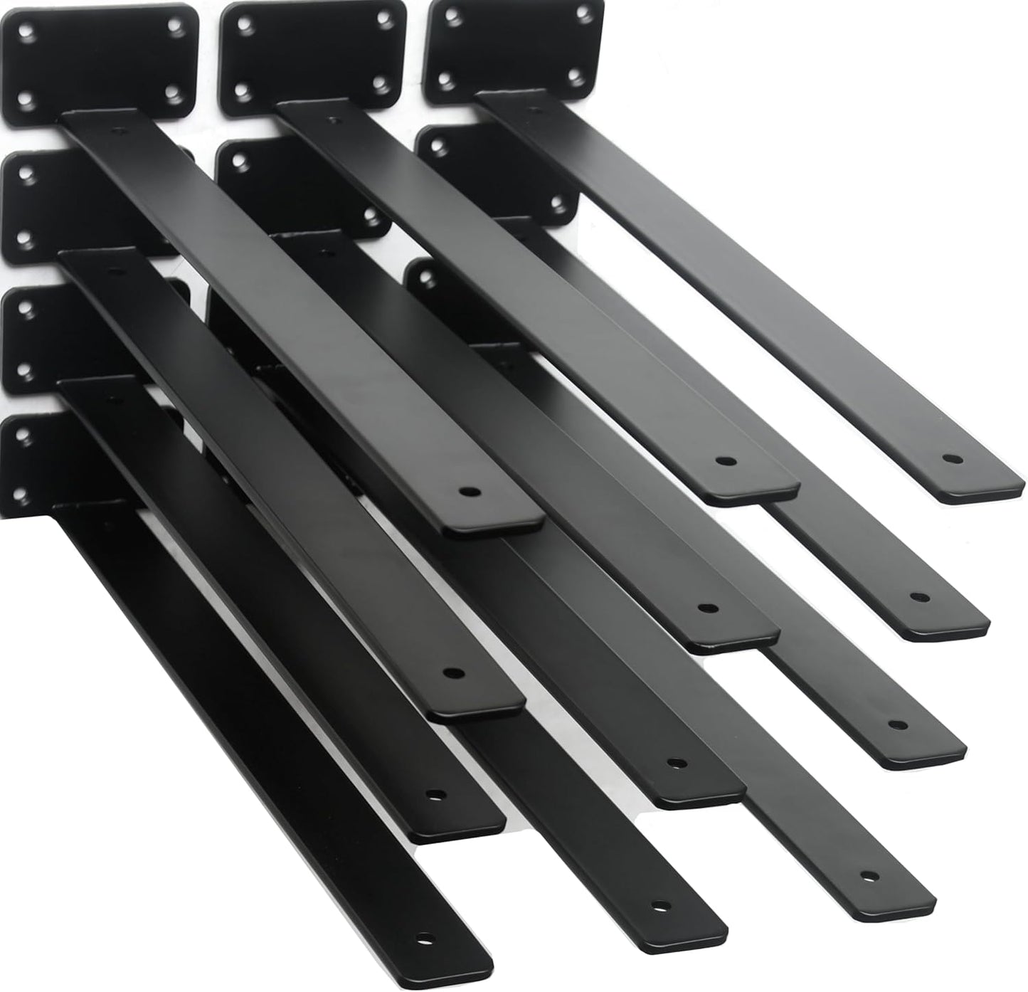 10-Inch Black Iron Floating Shelf Brackets - 12 Pack Rustic Industrial Support