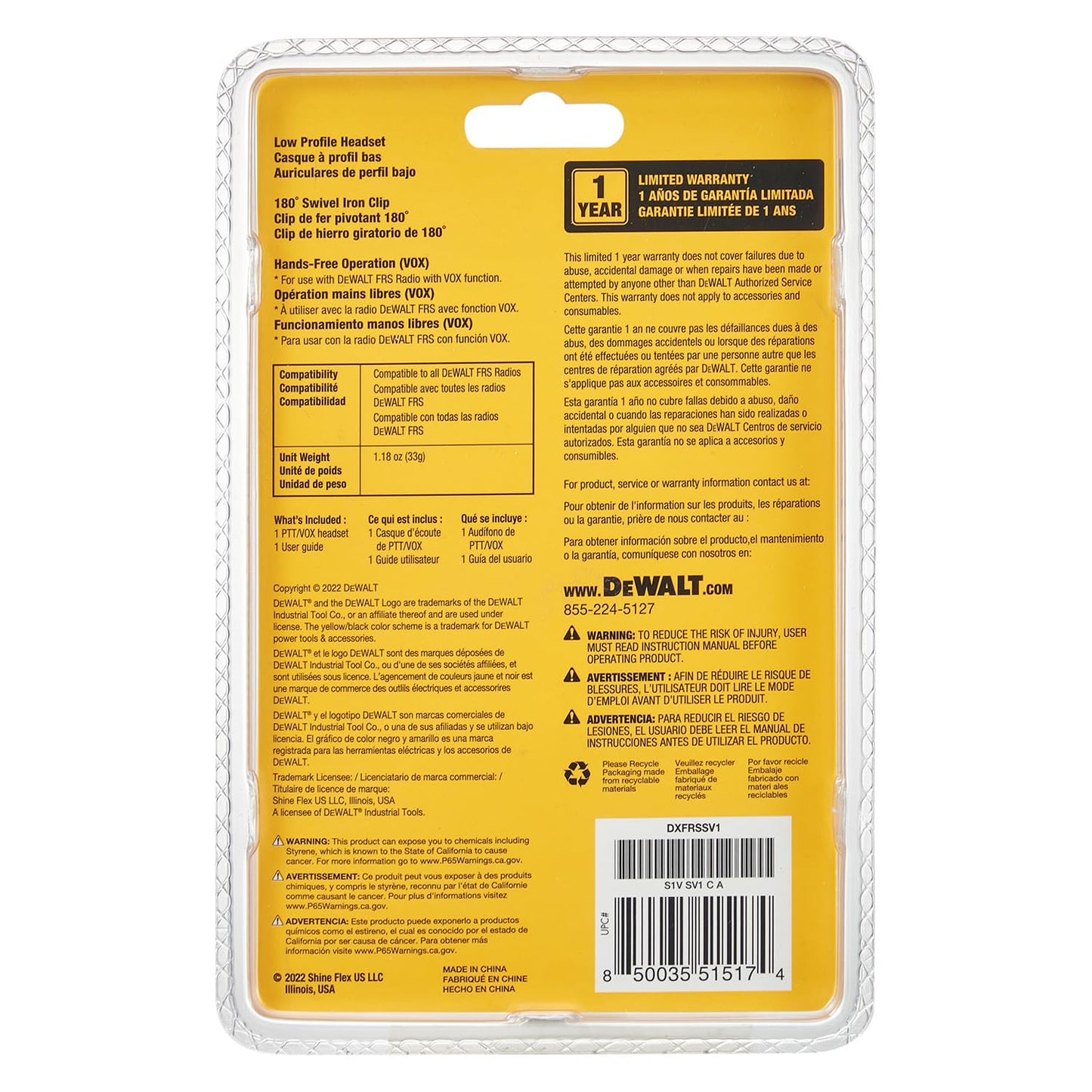 DEWALT DXFRSSV01 Covert Headset, FRS Radio Accessory, 2.5mm Jack, PTT and VOX, for DXFRS300 and DXFRS800, DXFRSSV1
