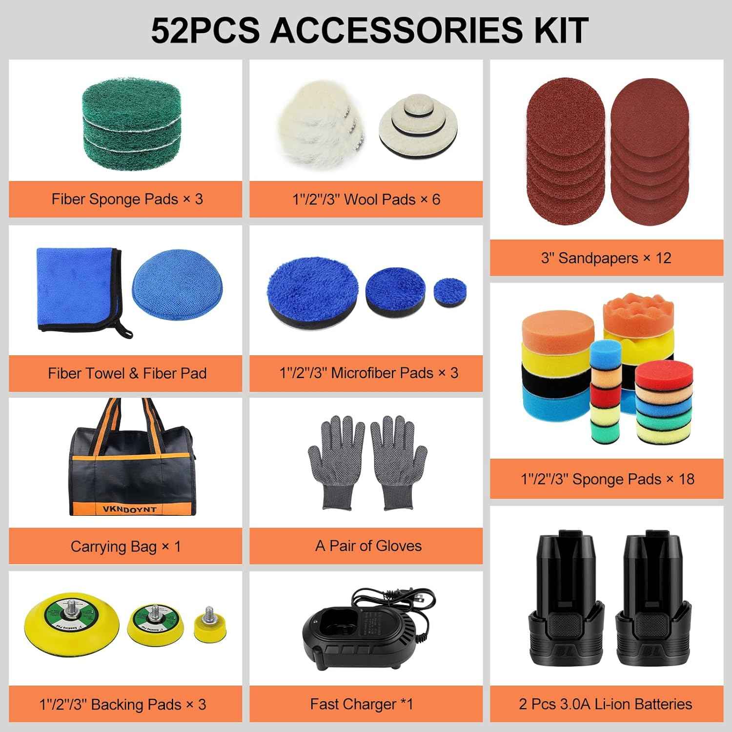 3-Inch Brushless Cordless Polisher & Sander Kit with 31 Accessories - 2 Speed (0-500/3000 RPM), 3.0Ah Battery for Car Detailing