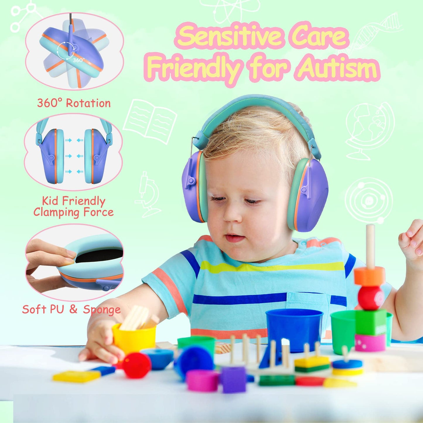 Onhear Kids Noise Cancelling Headphones, NRR 26dB Kids Ear Protection Earmuffs for Autism, Toddler, Children, Noise Cancelling Sound Proof Earmuffs/Headphones for Concerts, Air Shows, Fireworks