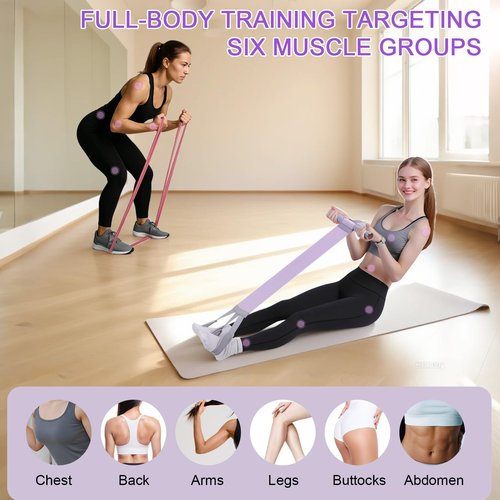 Fabric Resistance Band with Handles & Non-Slip Pedal, 120lb Full-Body Excercise Band,Resistance Loop Exercise Bands Set of 5,Portable Stretch Bands for Leg, Arm & Core, Workout Equipment for Women