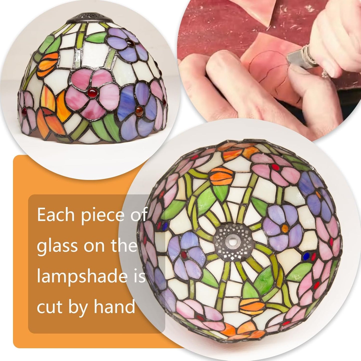 Tiffany Table Lamp - 8 Inch Antique Stained Glass, 3 Color Temperatures, Handcrafted for Bedroom & Living Room