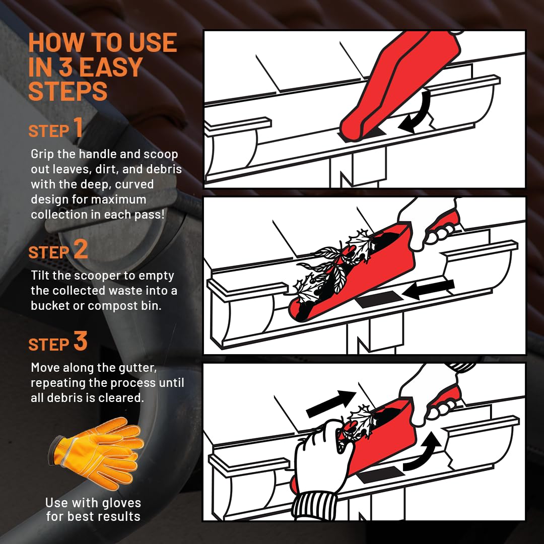 Gutter Scoop Cleaning Tools - Easy Removal of Leaves and Dirt - Durable Rain Gutter Cleaner Tool Shovel