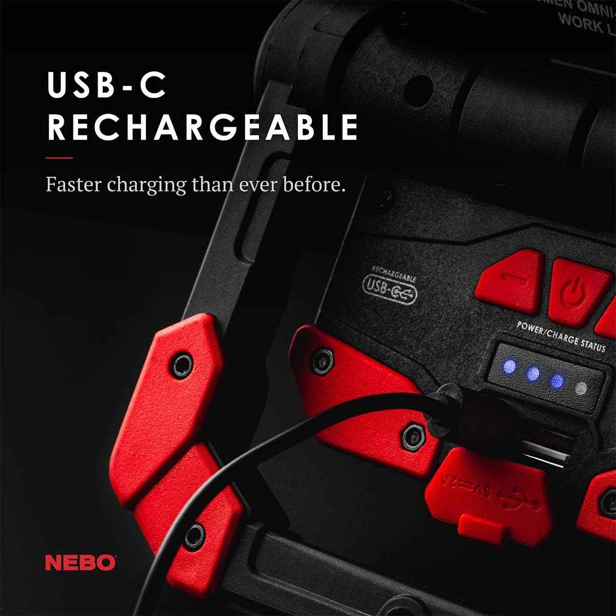 NEBO OMNI 3K Rechargeable Work Light - 3000 Lumens, 6 Modes, Magnetic Handles, Power Bank & USB-C Cable
