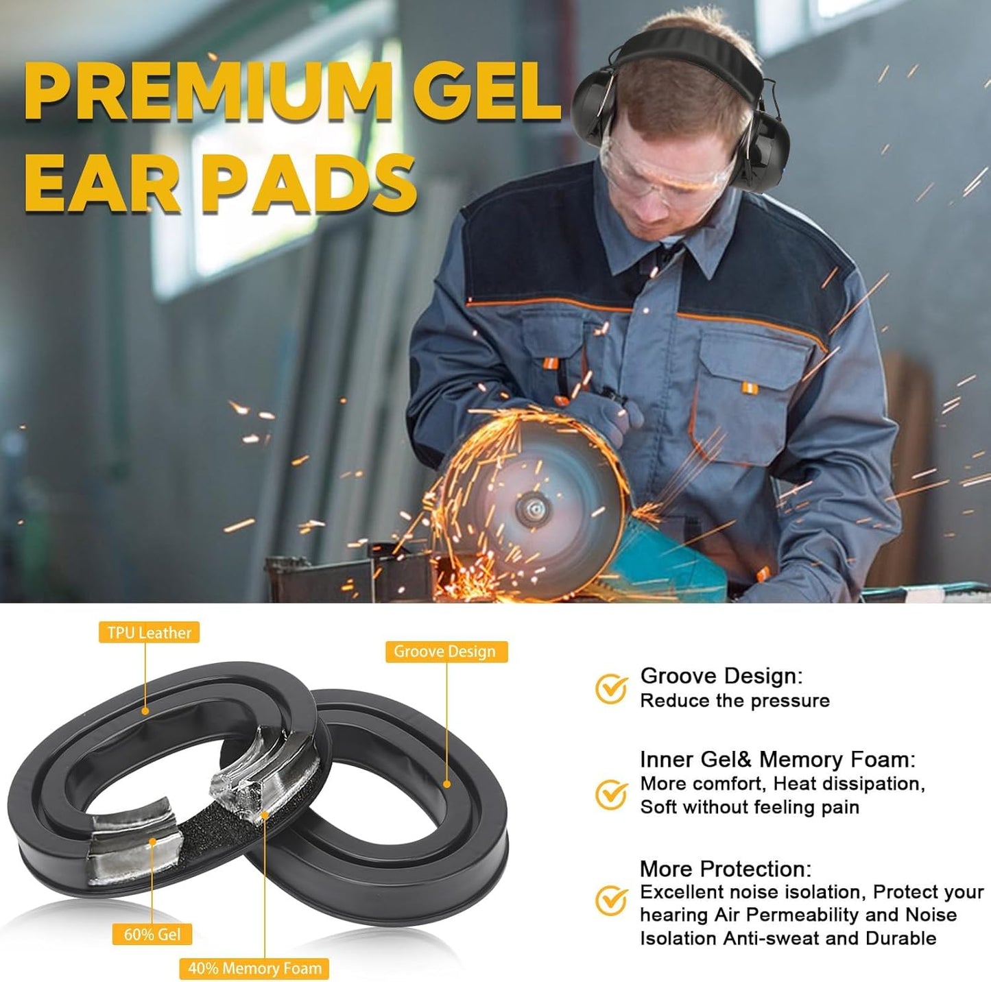 Bluetooth 5.4 Hearing Protection Earmuffs - 120H Rechargeable 30dB Safety Headphones with Mic for Mowing & Construction