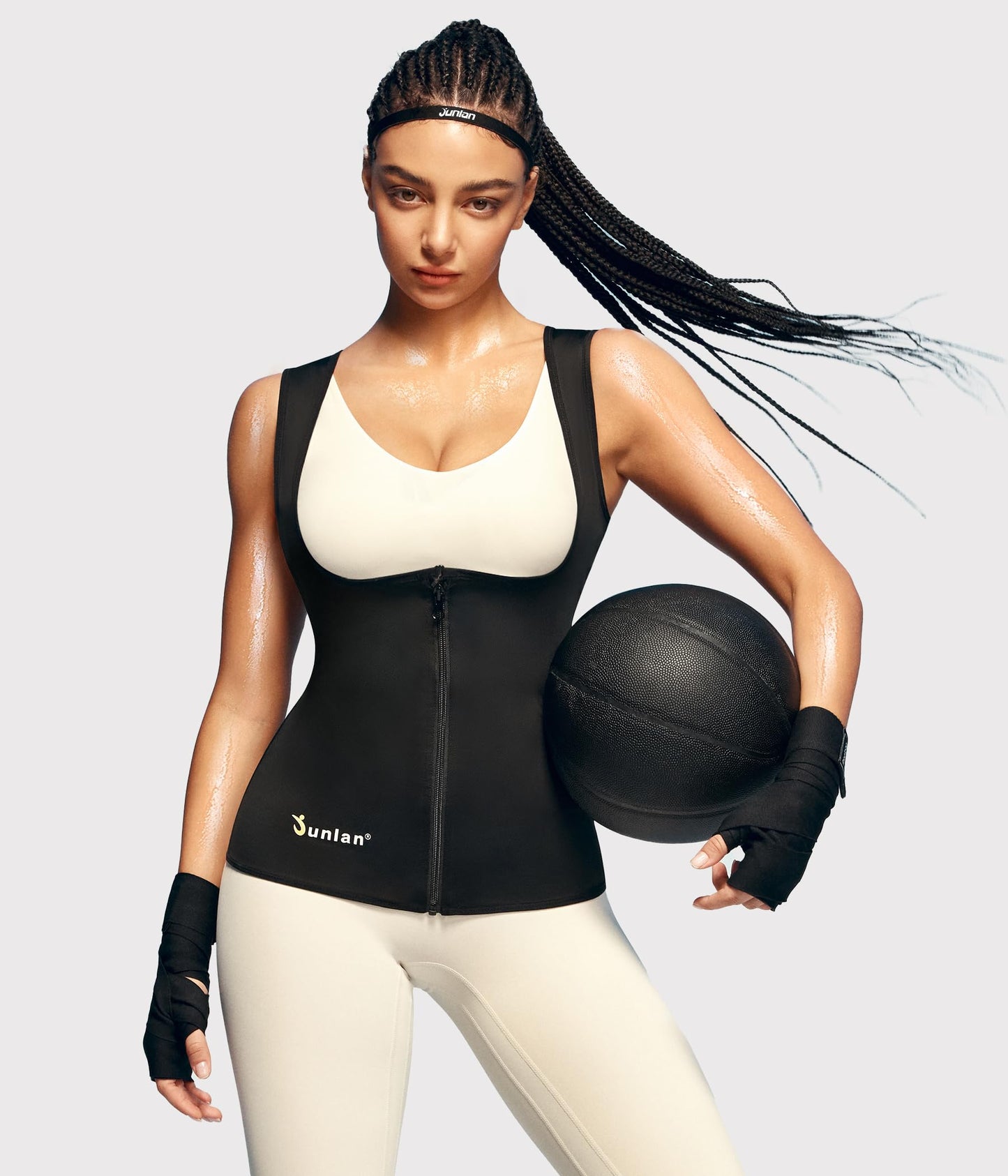 Junlan Sauna Suit for Women Waist Trainer Vest Sweat Tank Top Shaper for Women with Zipper (Black, Medium)