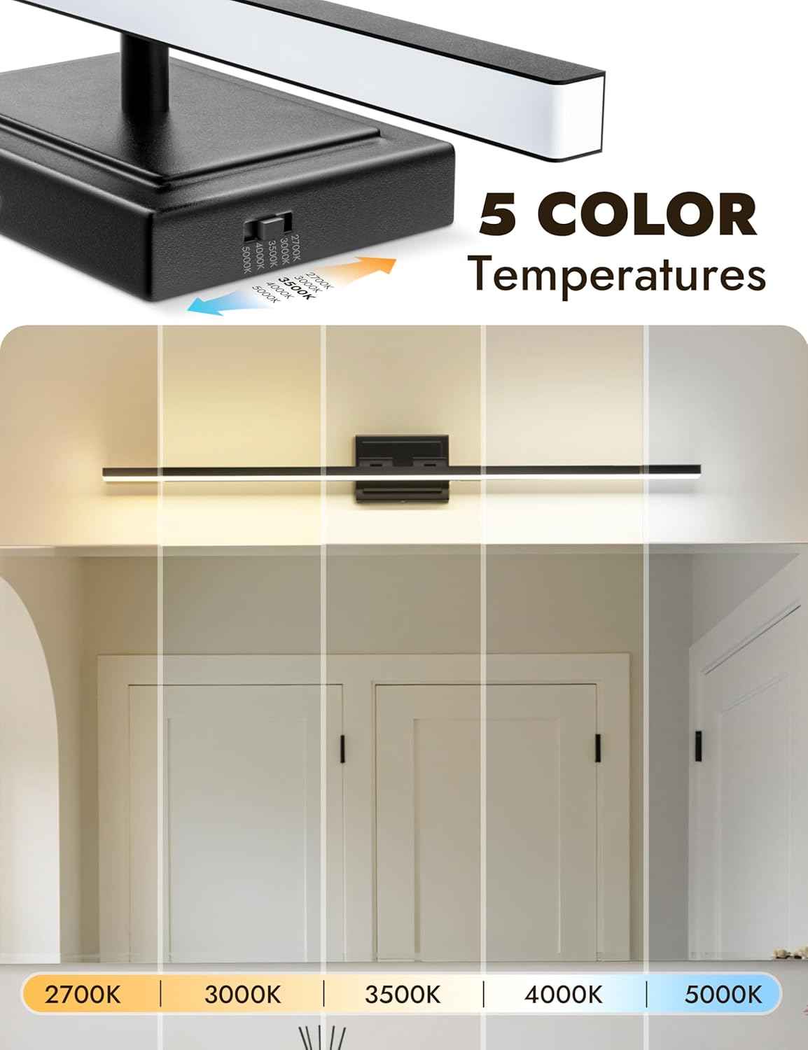 NIORSUN 24-Inch Dimmable LED Bathroom Vanity Light Fixture - Modern Black Over Mirror Lighting, 5CCT, ETL Certified