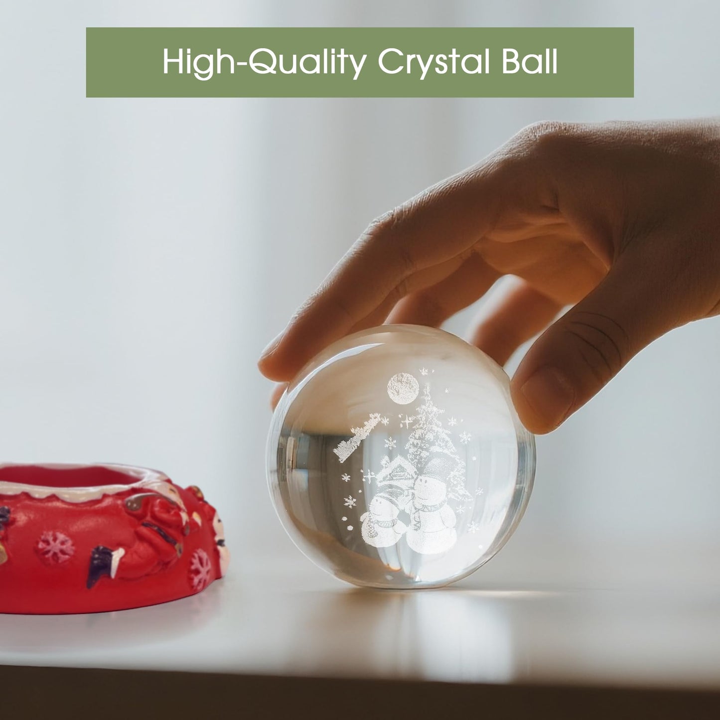 L LOHAS LED 3D Crystal Ball Night Light-Laser Engraved Snowman with Red Holiday Base,Cute & Funny Christmas Night Light for kids, 3000K Warm White for Christmas Party Decor