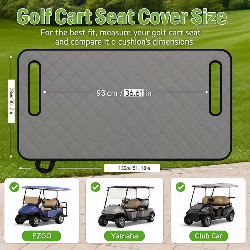 ThermoHalo Golf Cart Seat Covers, Universal Golf Cart Seat Towel Blanket Nonskid Bottom Fits for EZGO, Yamaha, Club Car and More 2 Person Seats Golf Carts (A)