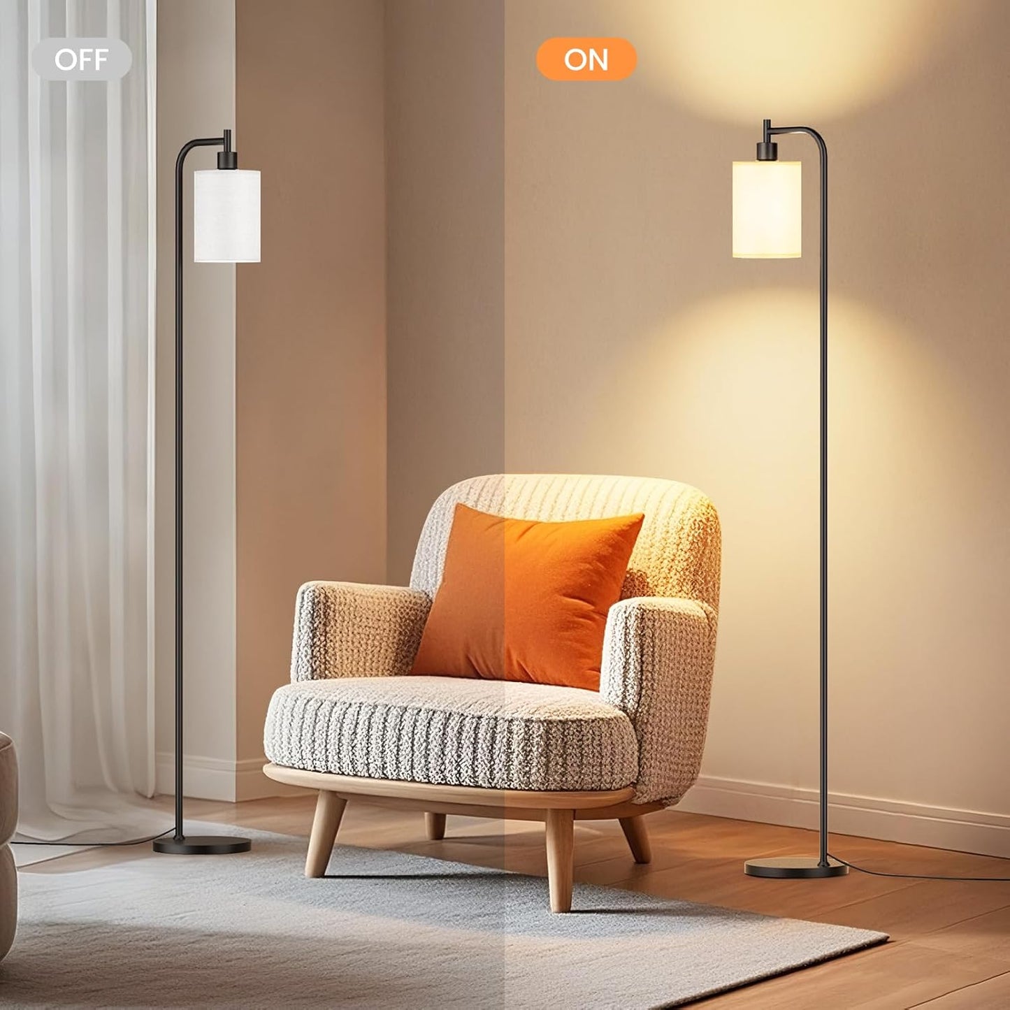 Dimmable Floor Lamp with Linen Shade & Remote Control - Modern 9W LED Standing Lamp for Living Room, Bedroom, Office
