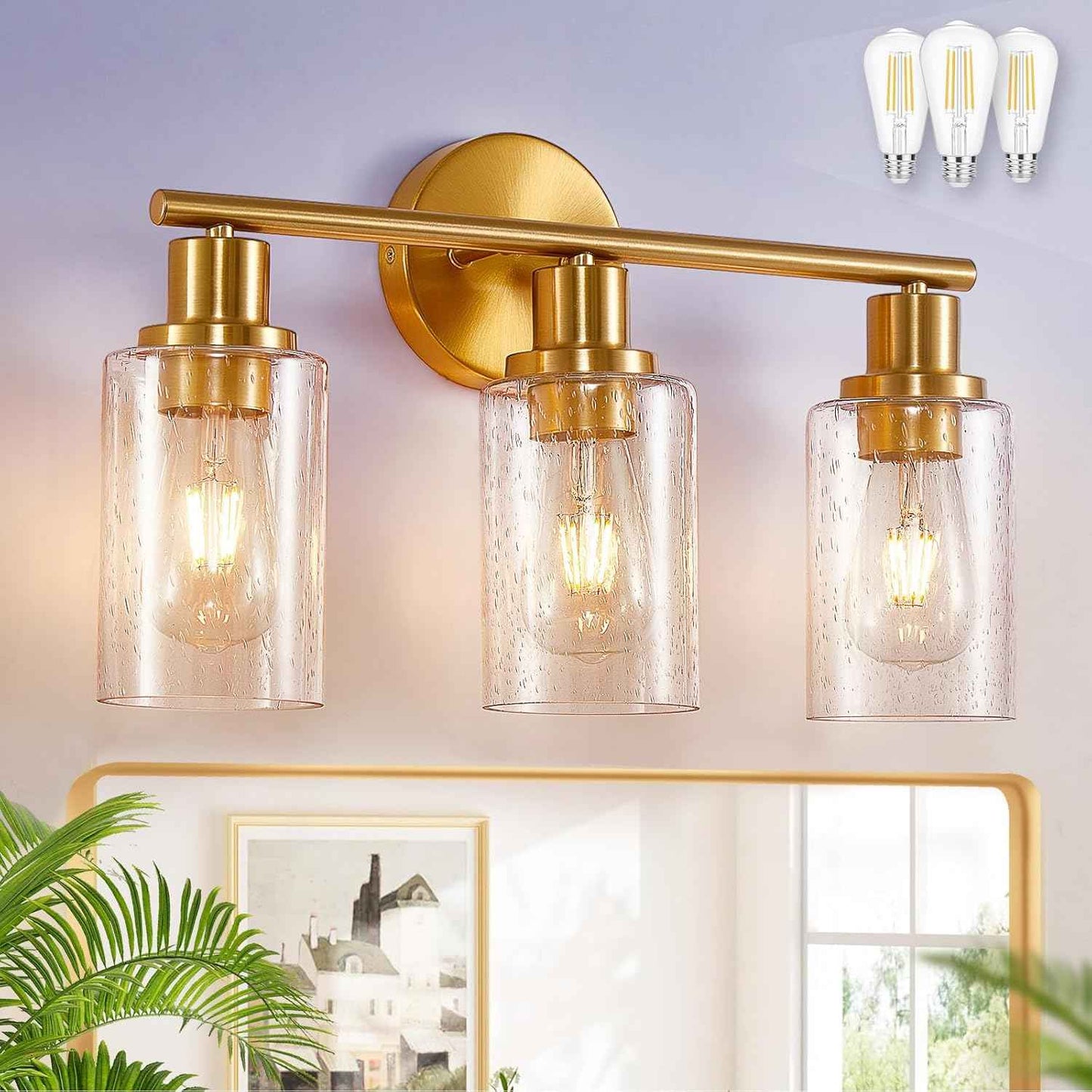 Modern Black 3-Light Bathroom Vanity Light Fixtures with Clear Glass Shades - 2 Pack