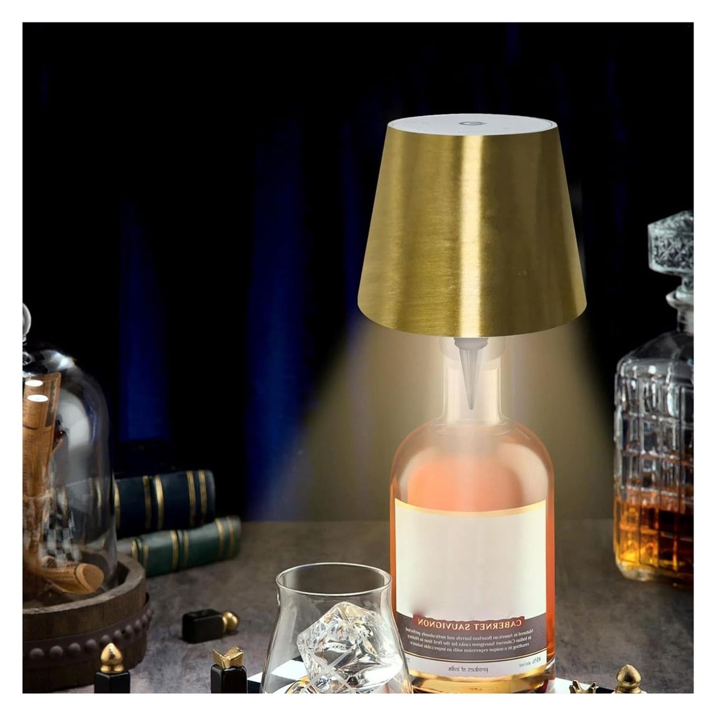 Cute LED Wine Bottle Lamp,3 Color Wireless Bottle Table Lamp, Touch Control Wine Bottle Night Light, Rechargeable Led Bedside Lamp, Embed Portable Bottle Lights for Livingroom/Restaurant/Bar (Gold)