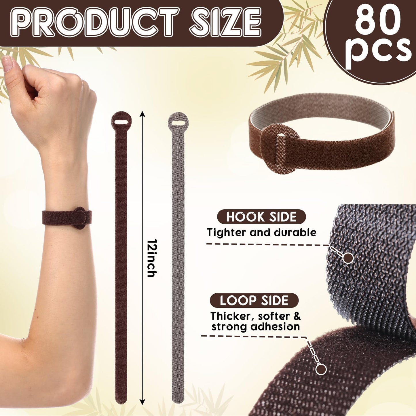 Vincreem 80 Pcs 12 Inch Christmas Garland Ties Brown Adjustable Holiday Banister Ties Reusable Fastener Strap Nylon Garden Plant Cable Strap Christmas Tree Wreath Hook Loop Organizer for Home Office