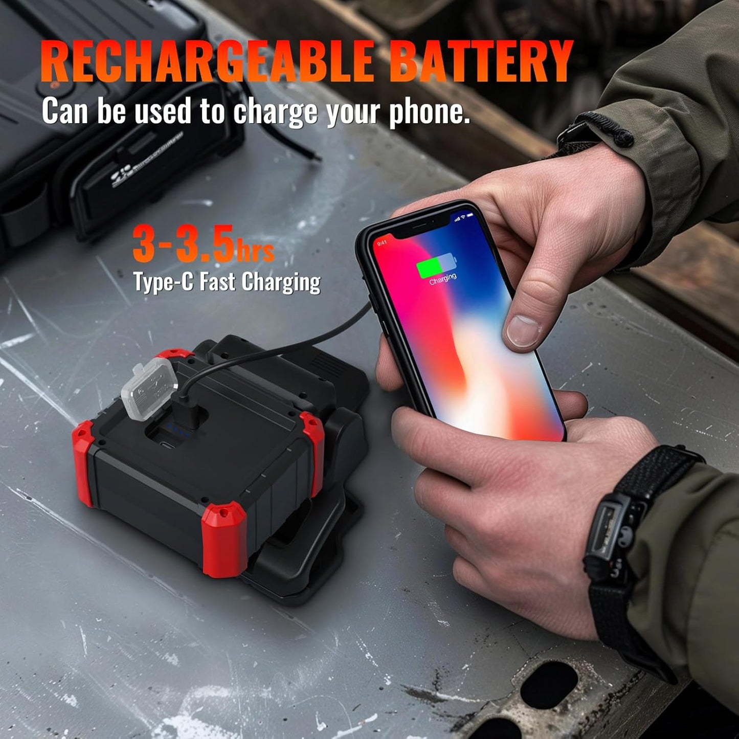2100LM LED Rechargeable Work Light with Clamp - 2-Pack Magnetic Clip-On, 270° Rotating, Portable for Car Repair & Job Site Lighting