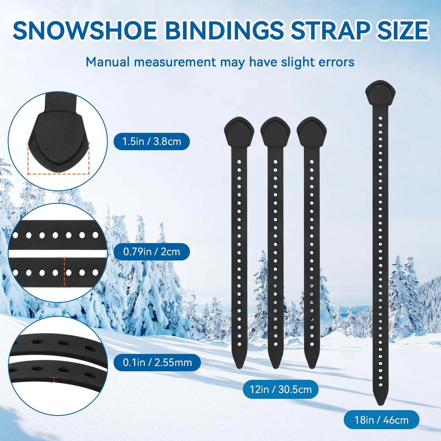 Snowshoe Straps for MSR Snowshoe Bindings Replacement Straps, Includes 3x12 and 1x18 Straps, Compatible with MSR Denali Evo Ascent Snowshoes & PosiLock Bindings, Black