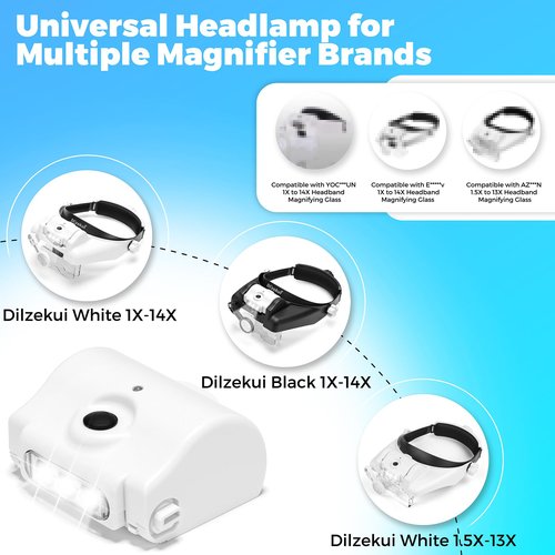 Dilzekui Spare Set of Headlamp LED Head Light with USB Cable, Compatible with 1X to 14X, 1.5X to 13X Head Mount Magnifying Glasses for Close Work
