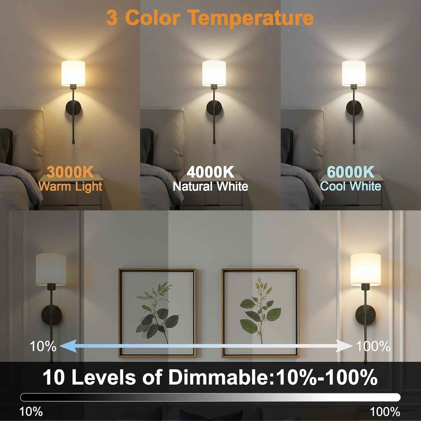Rechargeable Gold Battery Operated Wall Sconces Set of 2 with Remote & RGB Bulbs