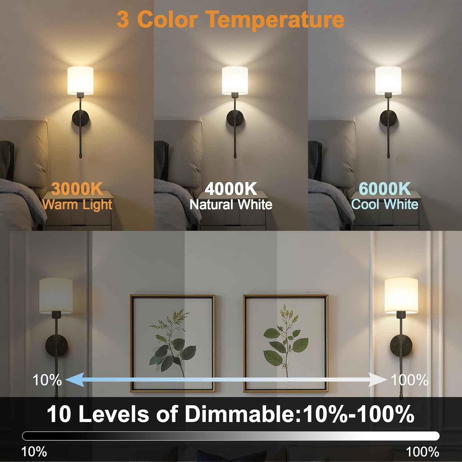 Rechargeable Gold Battery Operated Wall Sconces Set of 2 with Remote & RGB Bulbs