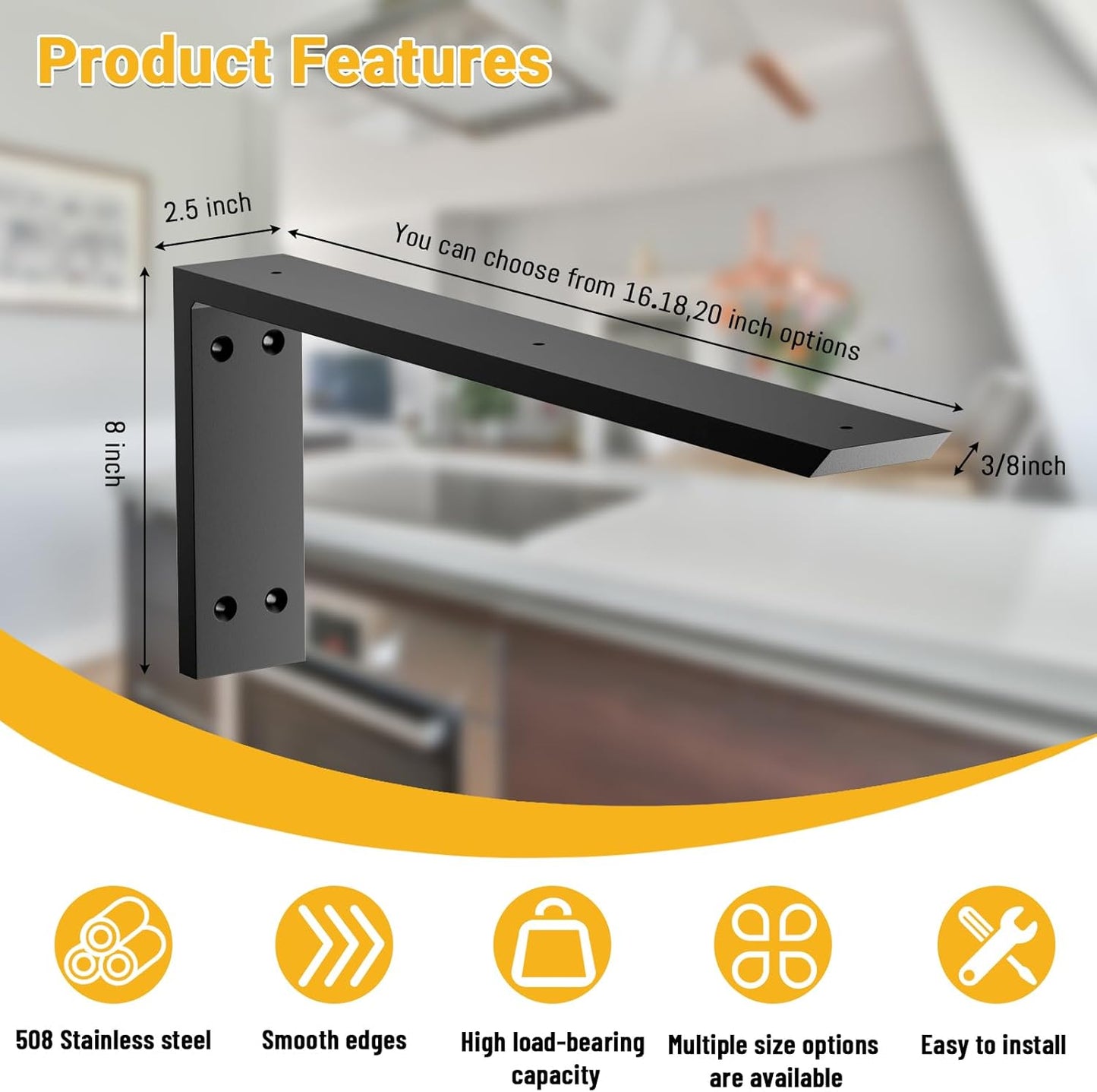 16-Inch Heavy Duty Countertop Support Brackets - 3 Pack for Granite, Quartz & Wood